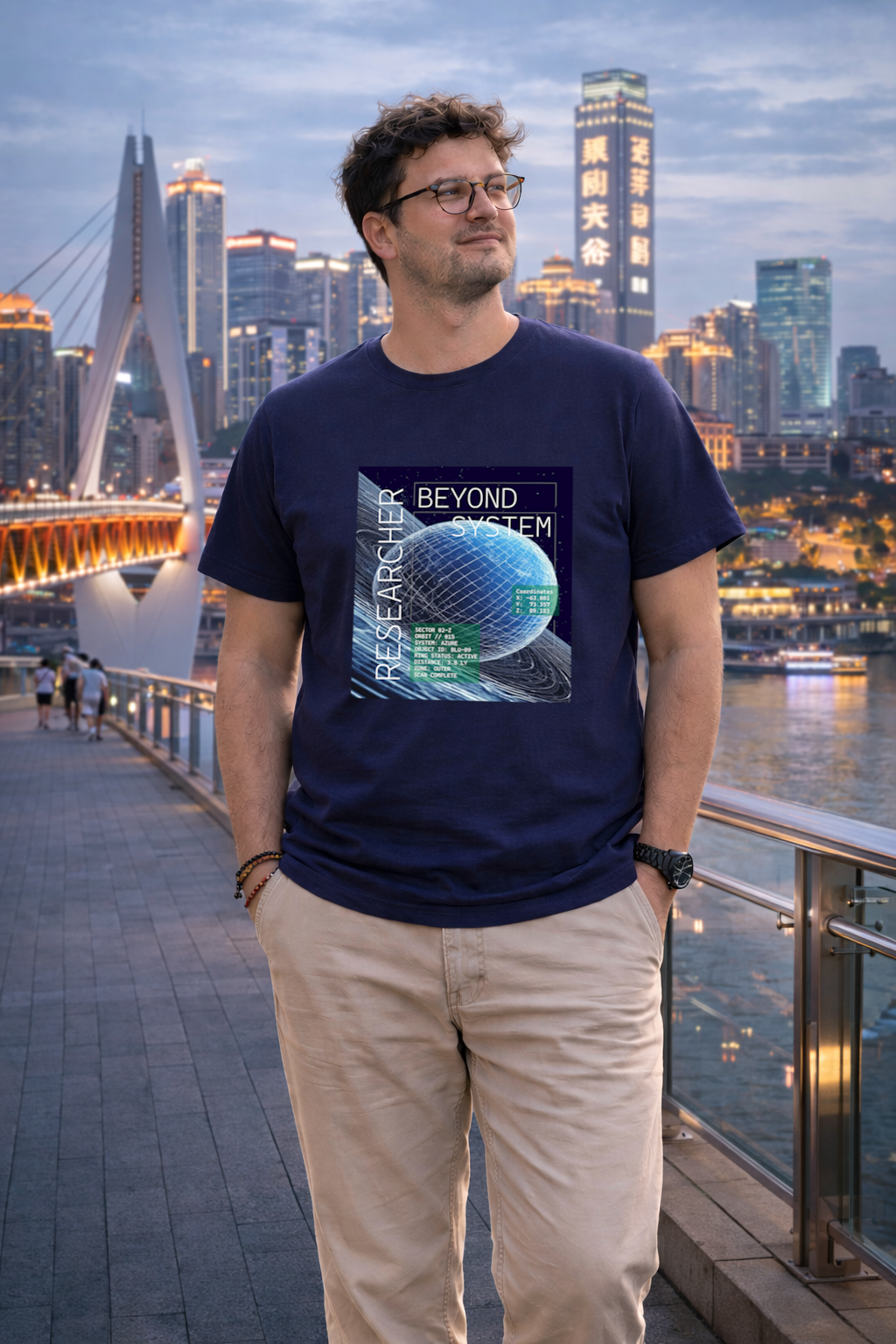 T-Shirt Relaxed Fit Blue Planet Gravity Field Comic Science-Fiction