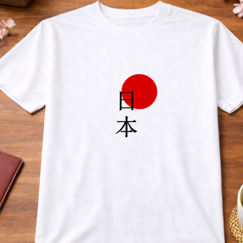 T-Shirt Relaxed Japanese Character Kanji Nihon Japan Red Sun White