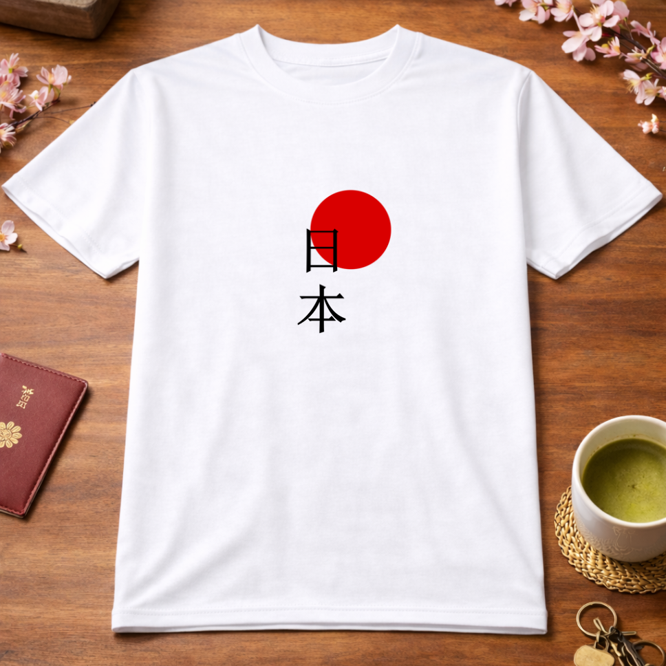 T-Shirt Relaxed Japanese Character Kanji Nihon Japan Red Sun White