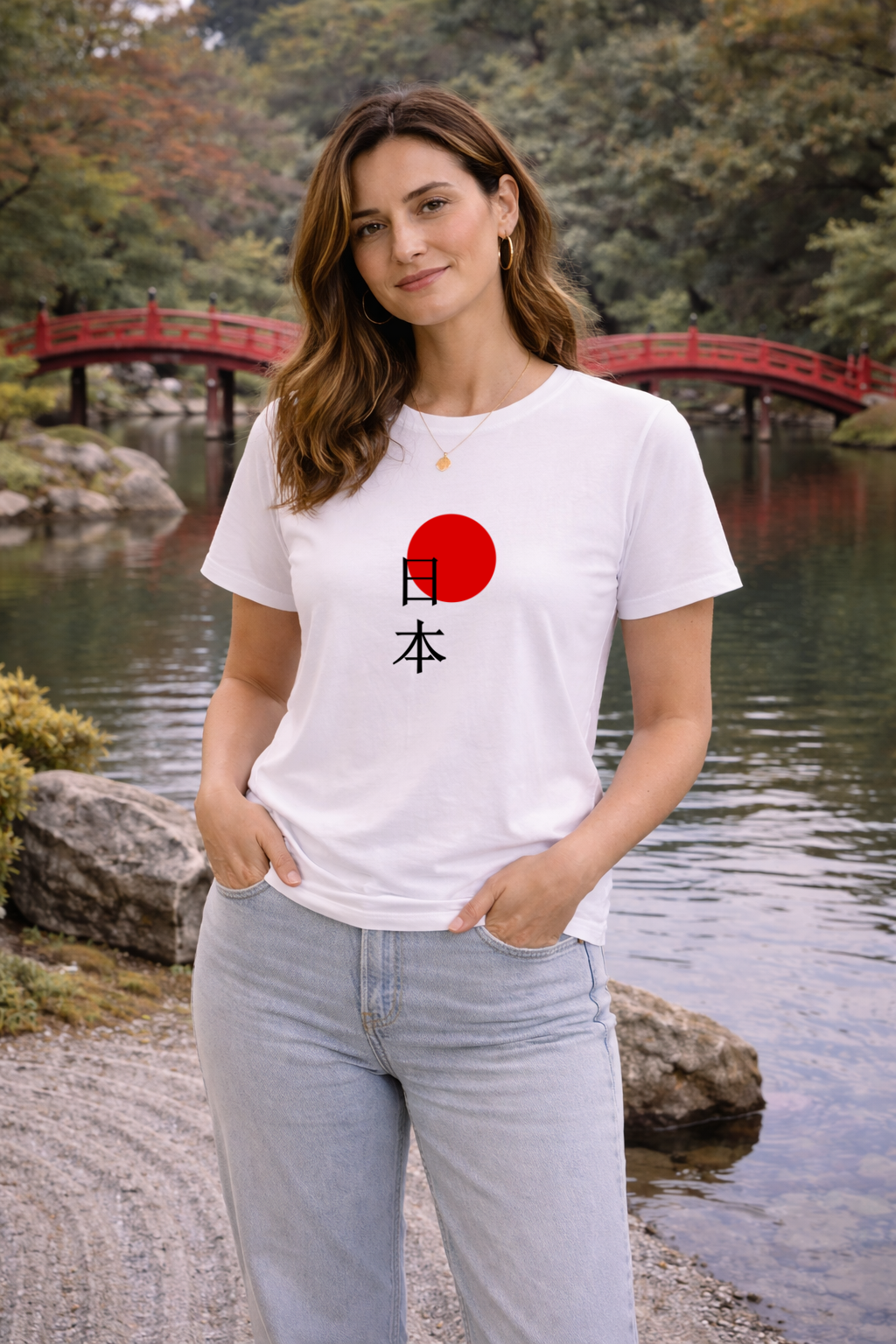 T-Shirt Relaxed Japanese Character Kanji Nihon Japan Red Sun White