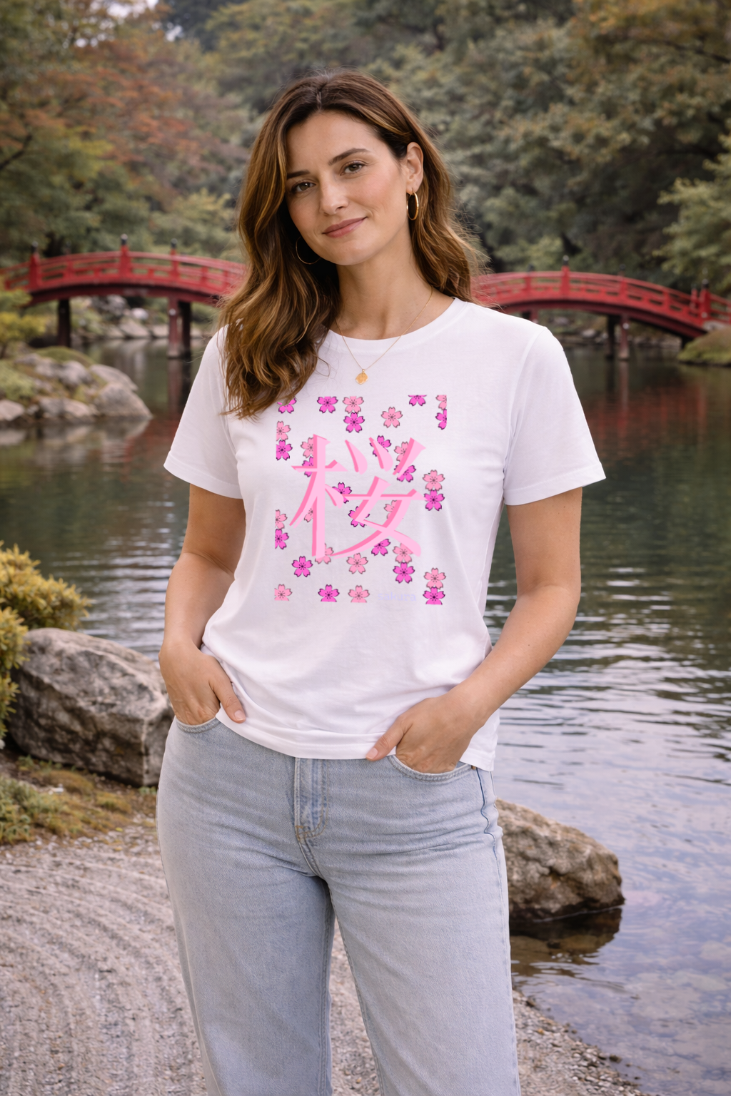 T-Shirt Relaxed Japanese Character Kanji Flower Sakura Cherry Blossom Mixed