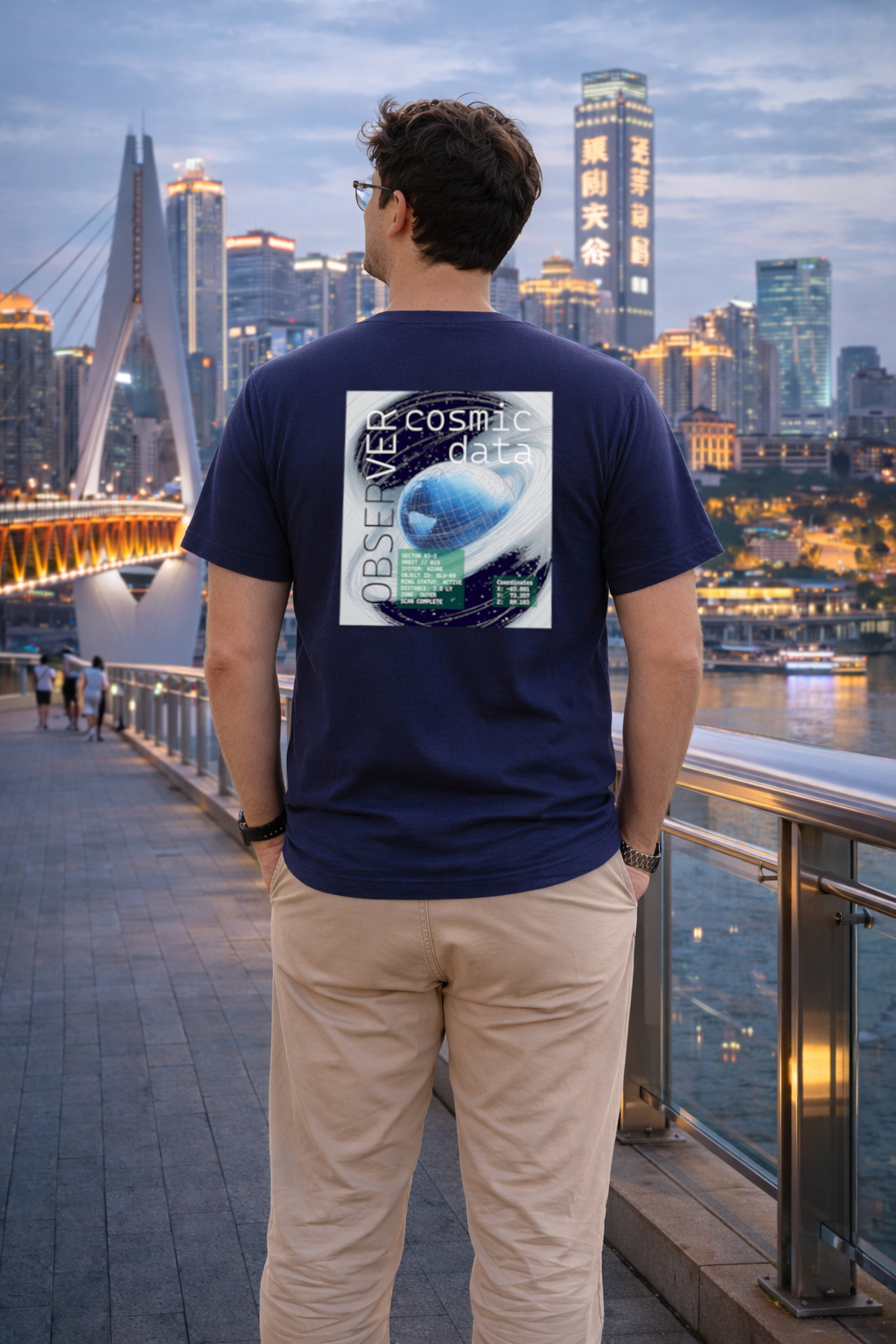 T-Shirt Relaxed Fit White Cosmic Storm Blue Planet Comic Science Fiction