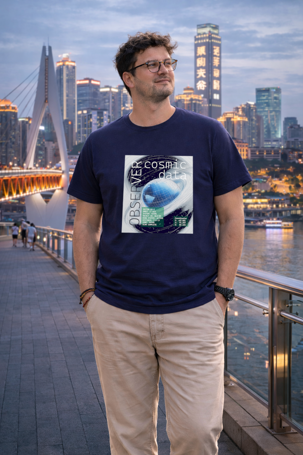 T-Shirt Relaxed Fit White Cosmic Storm Blue Planet Comic Science Fiction