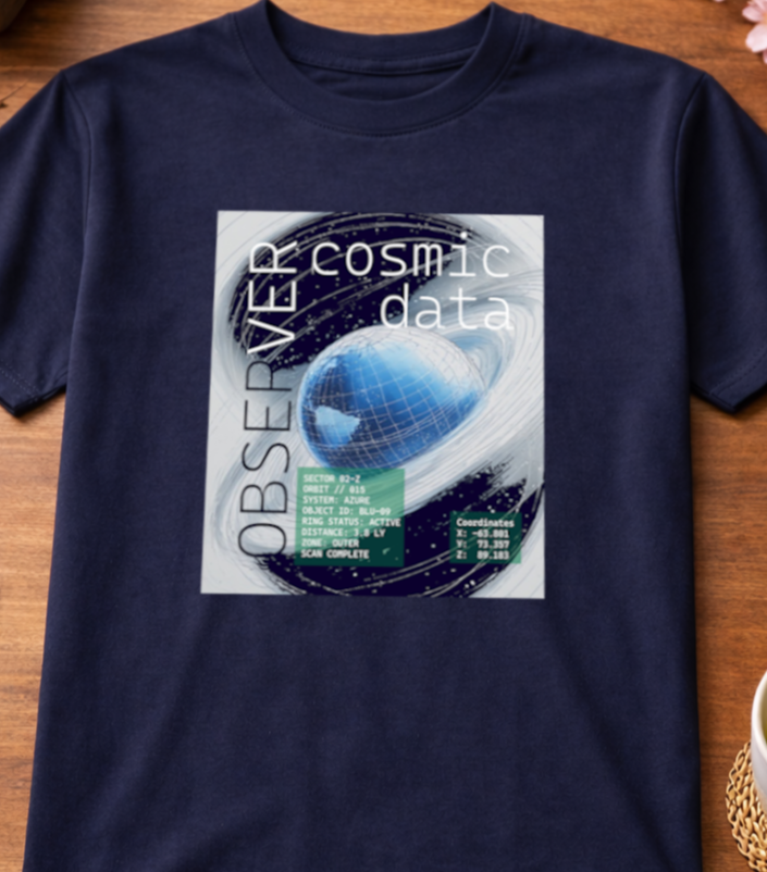 T-Shirt Relaxed Fit White Cosmic Storm Blue Planet Comic Science Fiction
